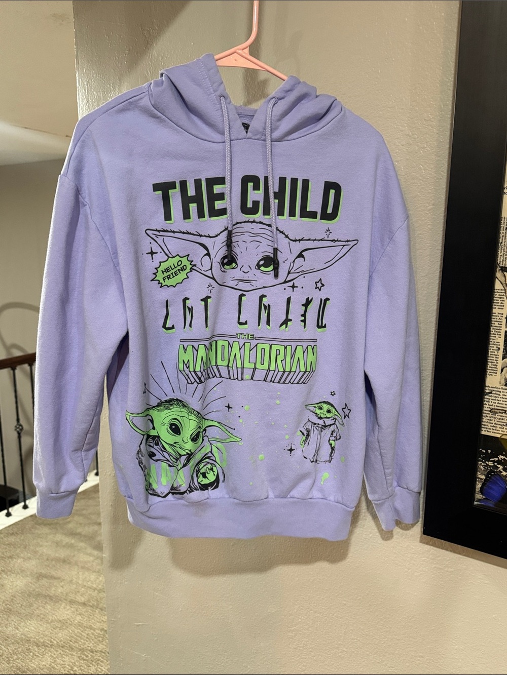 Star Wars Lavender Hoodie with Neon Green Grogu Graphics